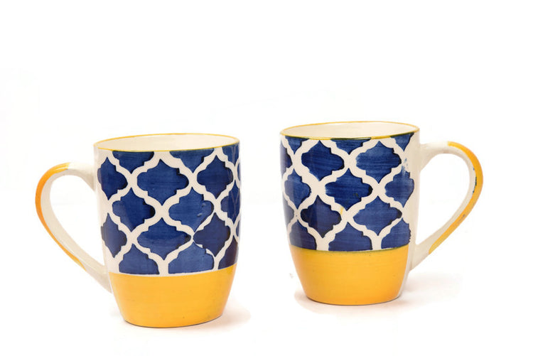 Dual Mesh Design Ceramic Coffee Mugs (Set of 2)