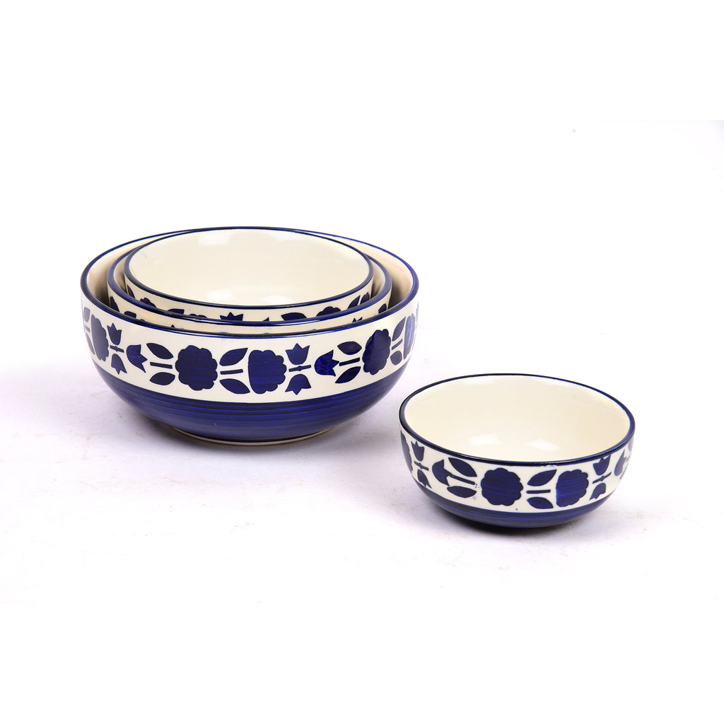 Floral Border Ceramic Mixing Bowls Set (Set of 4)