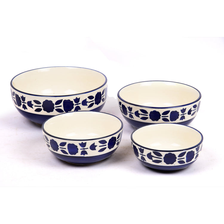 Floral Border Ceramic Mixing Bowls Set (Set of 4)