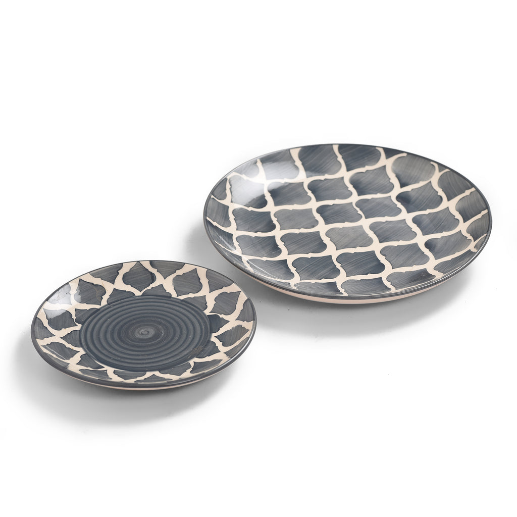 Grey Moroccan Print Ceramic Dinner Plates (Set of 2)