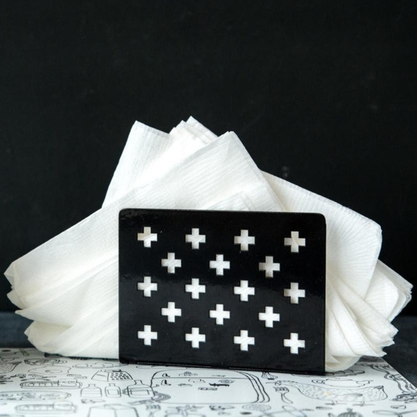 Metal Napkin holder dispenser Black Swiss Crosses