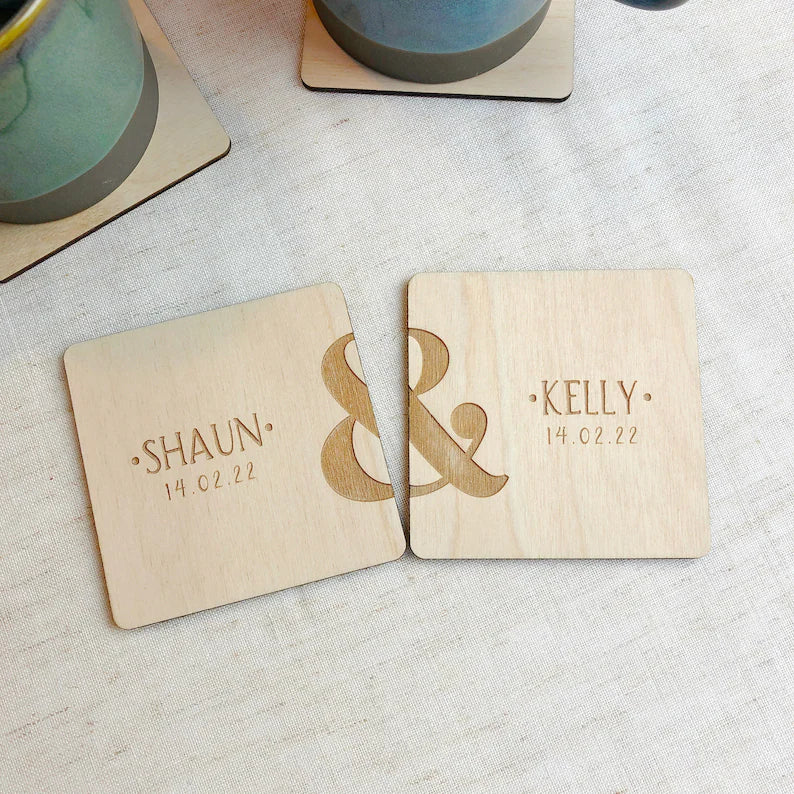 Personalised Name and Date Couples Coaster Set