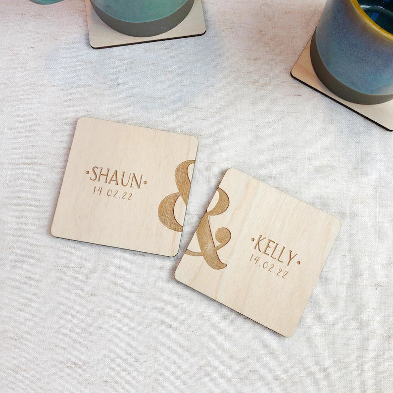 Personalised Name and Date Couples Coaster Set