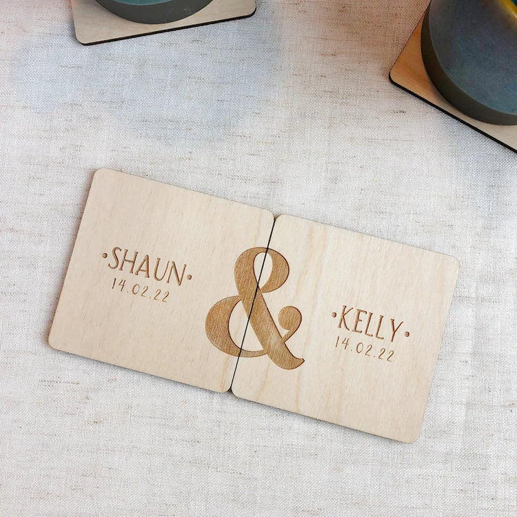Personalised Name and Date Couples Coaster Set
