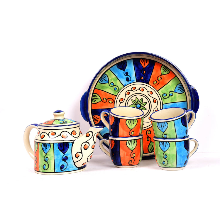 Multicolor Ceramic Tea Pot Set