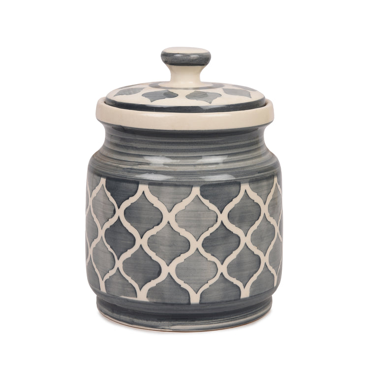 Mesh Design Ceramic Storage Jar oliveandgray