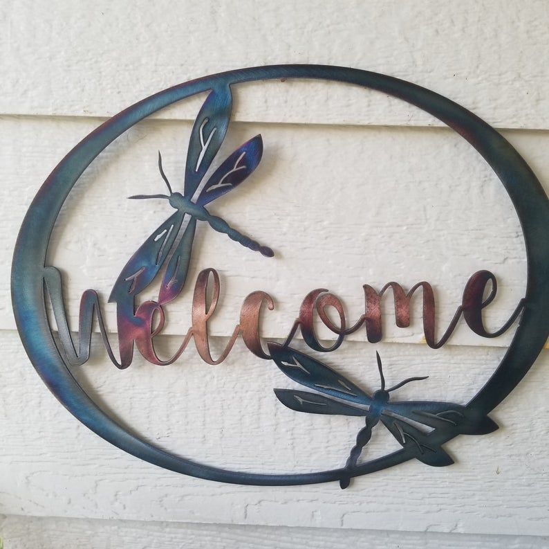 Welcome Dragonfly Rustic Accent Metal Wall Art