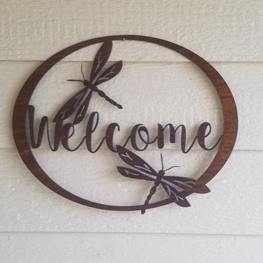 Welcome Dragonfly Rustic Accent Metal Wall Art
